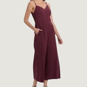 A New Day Wide Leg Sleeveless V Neck Jumpsuit Womens Small Burgundy Cropped NWT